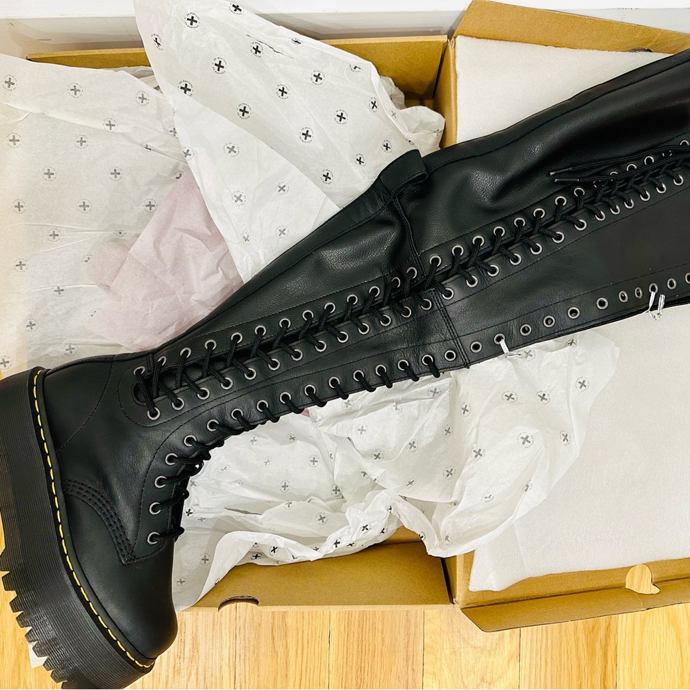 Dr. Martens Azreya Over the Knee Black Lace-Up Women's Platform Boots